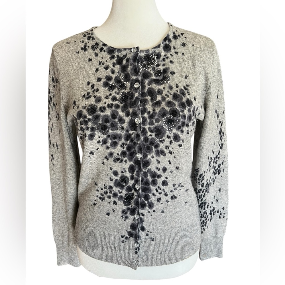 ONLY MINE Cashmere Silk Embellished Button-Up Cardigan Sweater Sz PM Luxurious